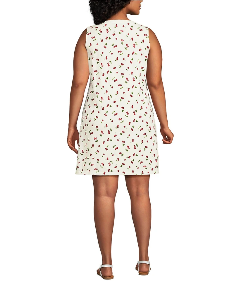 Lands' End Plus Cotton Jersey Notch Neck Dress