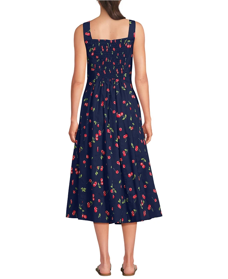Lands' End Women's Princess Seamed Cotton Poplin Midi Dress