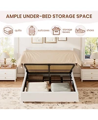 gaomon Lift Up Storage Bed Frame – Corduroy Upholstered Platform with Gas Lift, Padded Headboard, No Box Spring Needed