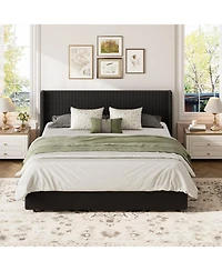 gaomon Lift Up Storage Bed Frame - Corduroy Upholstered Platform Bed with Gas Lift, Padded Headboard