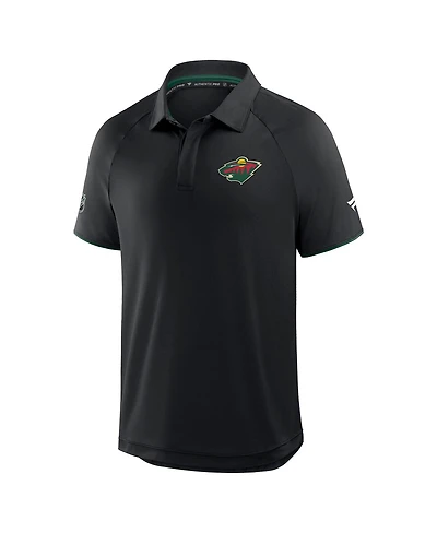 Fanatics Men's Black Minnesota Wild Authentic Pro Rink Raglan Polo Shirt