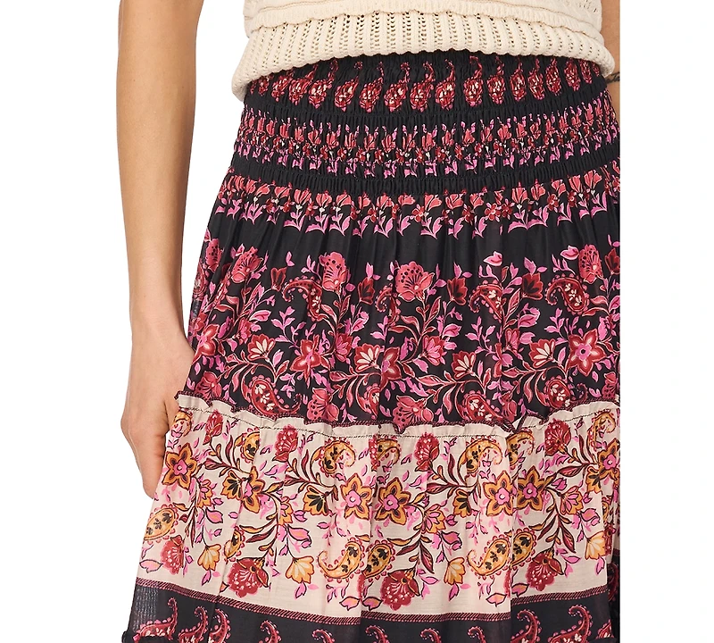 CeCe Women's Tiered Smock Waist Maxi Skirt