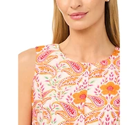 CeCe Women's Sleeveless Princess Seam Printed Dress