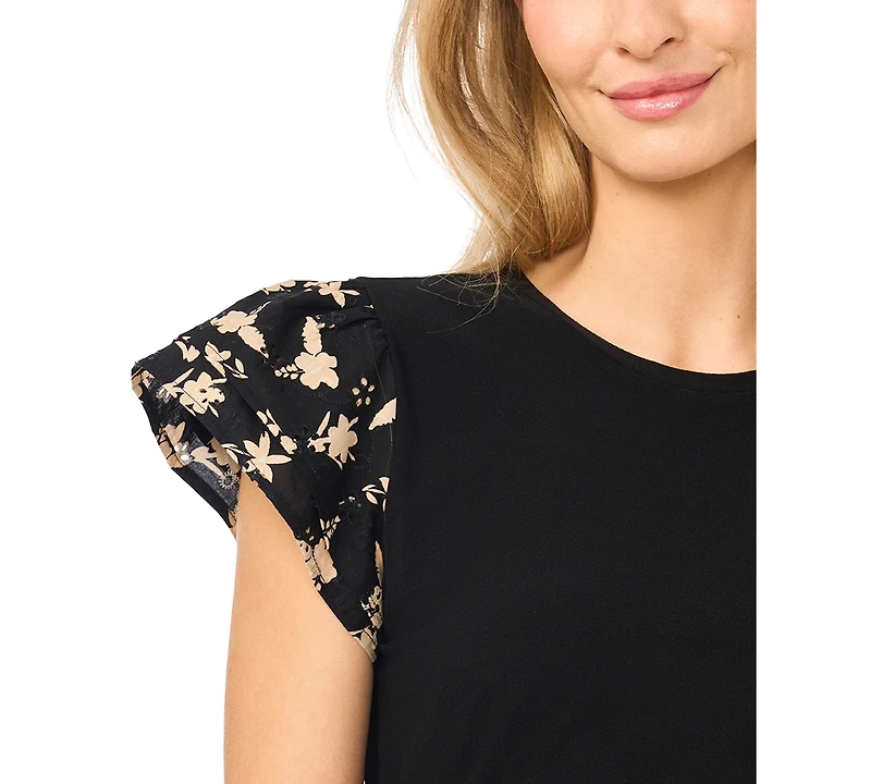 CeCe Women's Ruffle-Sleeve Crewneck Top