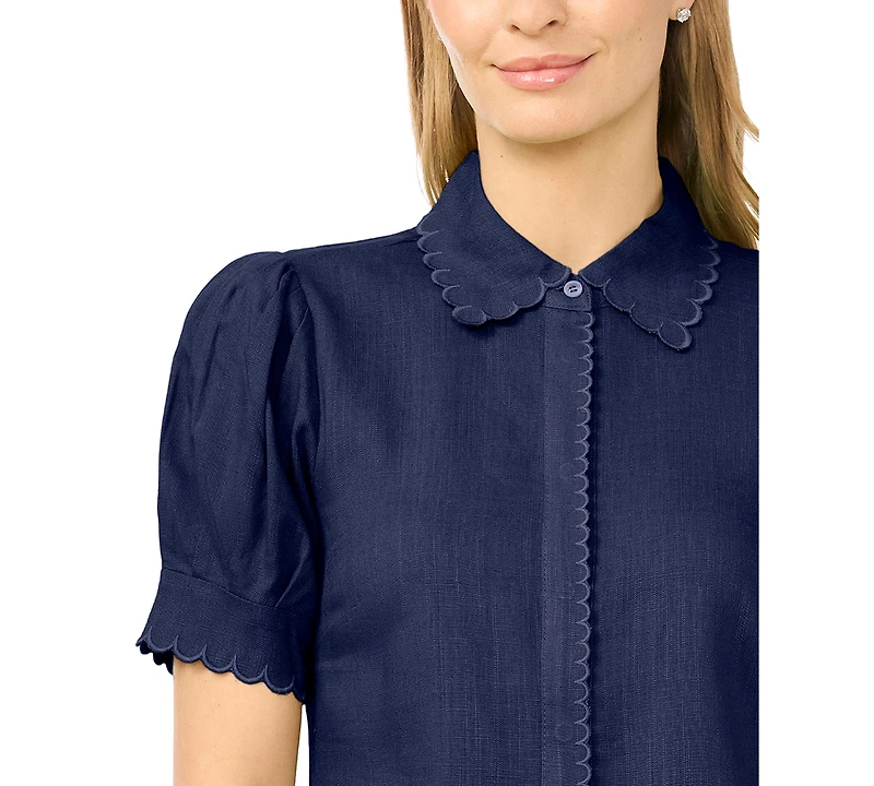 CeCe Women's Short-Sleeve Collared Button Up Shirt
