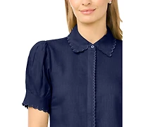 CeCe Women's Short-Sleeve Collared Button Up Shirt
