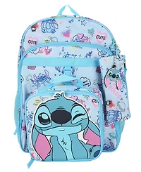 Stitch Boys' and Girls' All Over Print Backpack, Insulated Lunch Kit, Key Chain and Pencil Case, 4-Piece Set