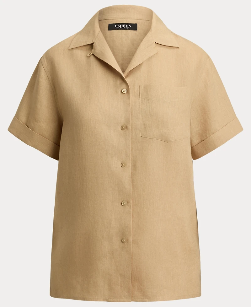 Lauren Ralph Women's Linen Short-Sleeve Camp Shirt