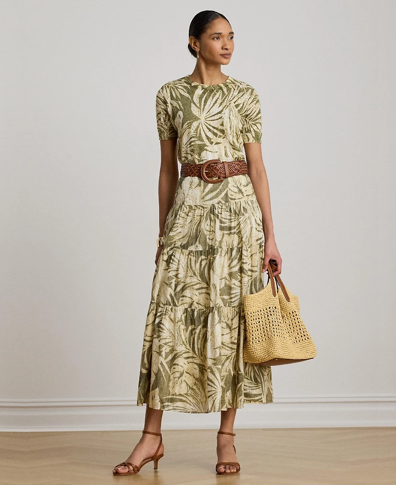 Lauren Ralph Women's Elasticized Waist Tiered A-Line Midi Skirt