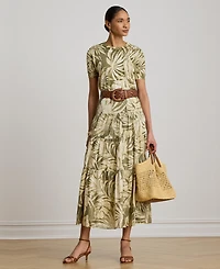 Lauren Ralph Women's Elasticized Waist Tiered A-Line Midi Skirt