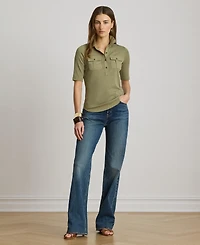 Lauren Ralph Women's Slim-Fit Short-Sleeve Collared Top