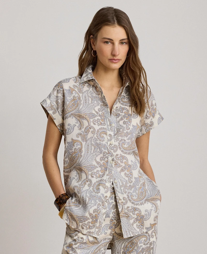 Lauren Ralph Women's Buttoned Placket Short-Sleeve Shirt