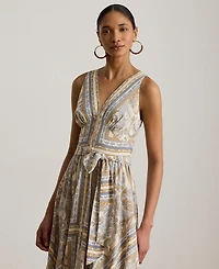 Lauren Ralph Women's Sleeveless Handkerchief Hem Midi Dress