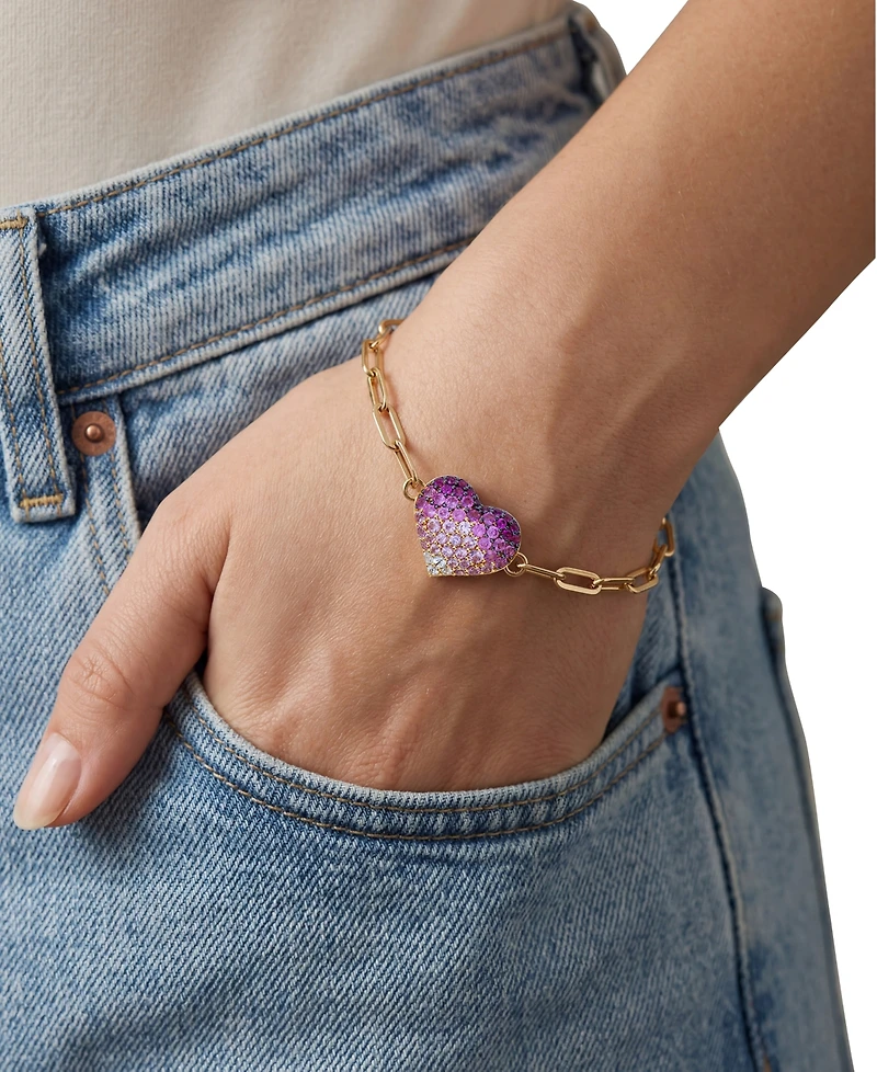 Le Vian Strawberry Ombre Sapphire Heart (1-3/8 ct. t.w.) & Vanilla Sapphire Bracelet in 14k Honey Gold