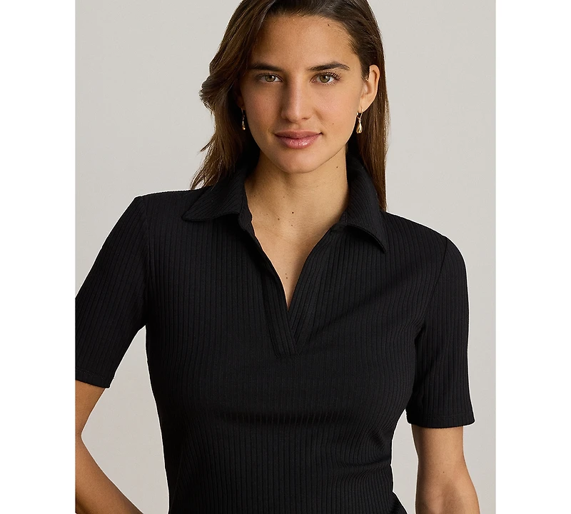 Lauren Ralph Petite Collared Rib-Knit Polo Top