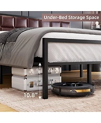 gaomon Bed Frame, Faux Leather Platform Bed Frame with Upholstered Square Stitched Headboard