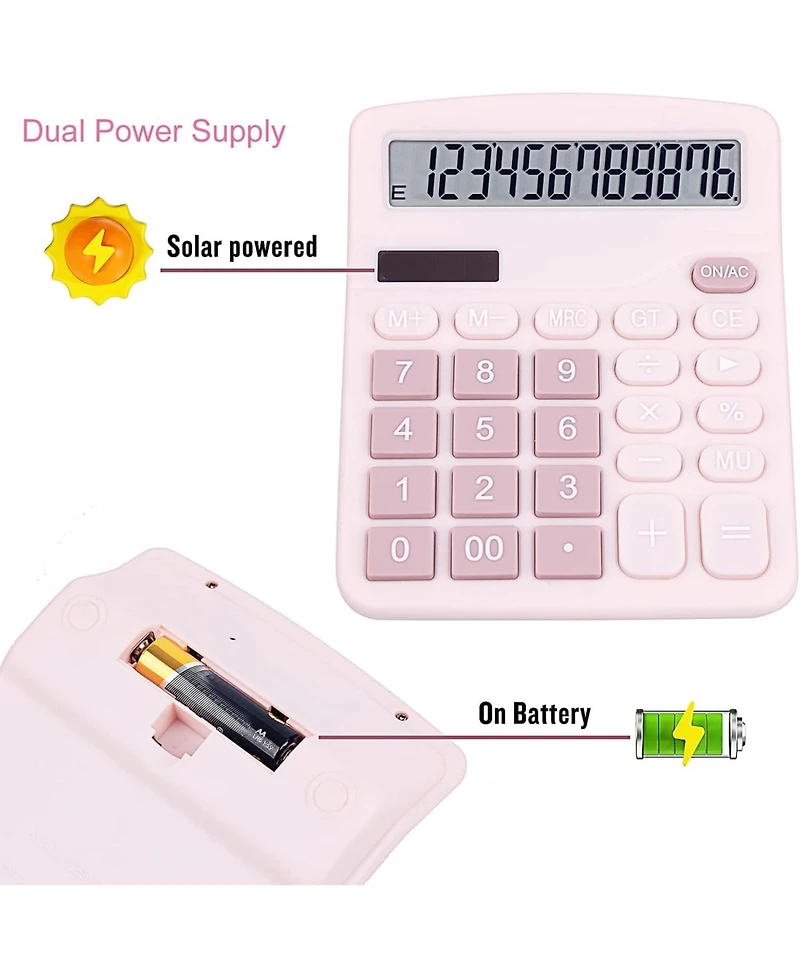 Danrong Cute Desktop Calculator Big Buttons, Dual Power Solar/Battery, Large Display for Office Teachers