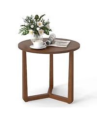 Gymax Round Side Table with Sturdy Rubber Wood Legs and Triangular Structure for Bedroom