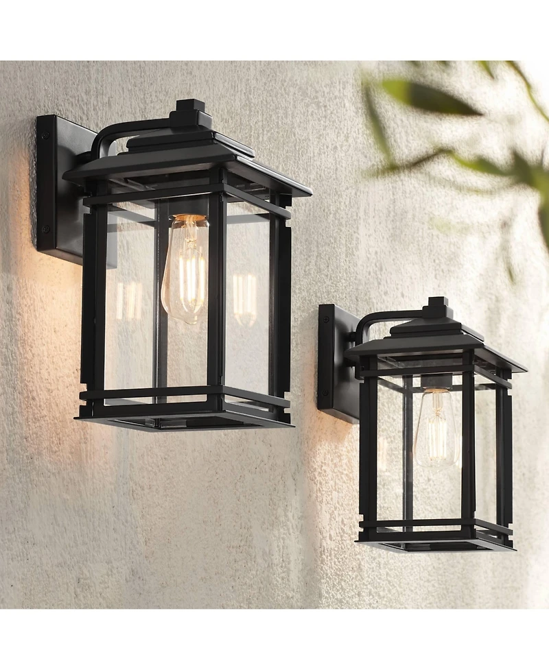 John Timberland North House Mission Outdoor Wall Light Fixtures Set of 2 Matte 12 inches Clear Glass for Post Exterior Barn Deck House Porch