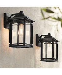 John Timberland North House Mission Outdoor Wall Light Fixtures Set of 2 Matte 12 inches Clear Glass for Post Exterior Barn Deck House Porch