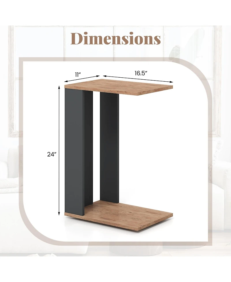 Gymax 2 pieces 2-Tier C Shaped Side Table with Universal Wheels and Shelf for Small Space