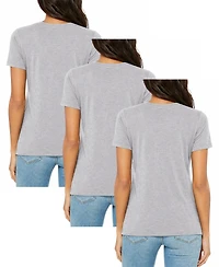 Blu Rock Women's Loose Fit Short Sleeve V-Neck Cotton Stretch Tees- Pack