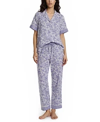 Vera Bradley Women's Iconic Twin Print Notch Top and Pajama Capri Pants, 2 Piece Set
