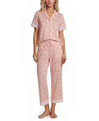 Vera Bradley Women's Iconic Twin Print Notch Top and Pajama Capri Pants, 2 Piece Set