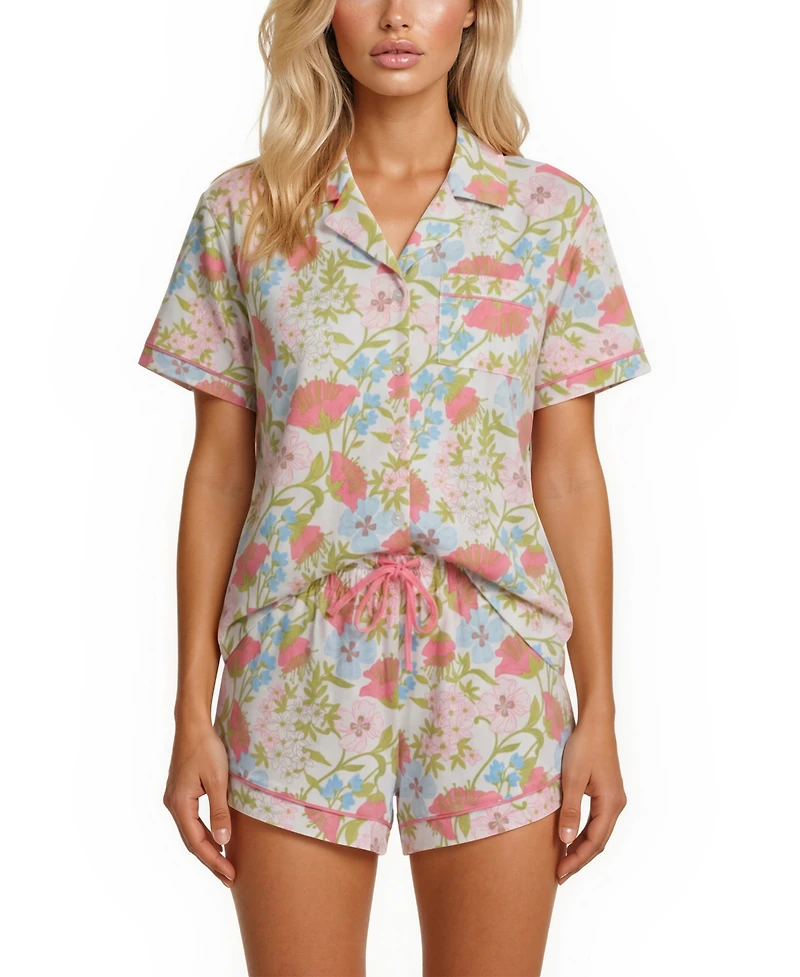 Vera Bradley Women's Iconic Print Notch Collar Shirt and Pajama Shorts, 2-Piece Set