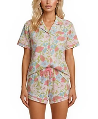 Vera Bradley Women's Iconic Print Notch Collar Shirt and Pajama Shorts, 2-Piece Set