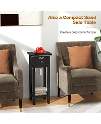 Gymax Solid Wood Side Table Rectangular Sofa Side Table with Acacia Wood Top Telephone Table
