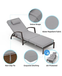 Homfan Adjustable Wicker Outdoor Chaise Lounge Chair with Wheels and Thick Washable Cushion, 5-Position Rattan Patio Recliner for Pool Garden