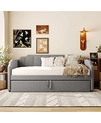 Streamdale Furniture Twin Size Upholstered Daybed with Pop-Up Trundle and Usb Charging Ports