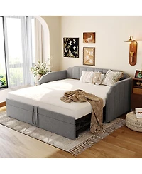 Streamdale Furniture Twin Size Upholstered Daybed with Pop-Up Trundle and Usb Charging Ports