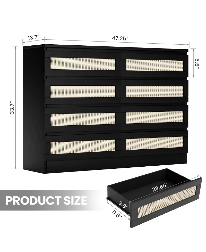 gaomon Rattan Dresser 8 Drawer Double for Bedroom