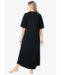 Dreams & Co. Women's Plus Petite Long French Terry Zip-Front Robe