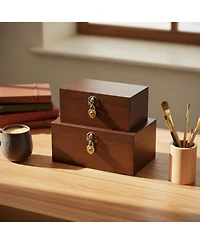 Yigii Set Of 2 Decorative Wood Storage Boxes Hinged Lid Keepsake Organizer Gift Container For Home Office