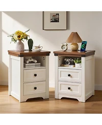 Streamdale Furniture Farmhouse Charging Nightstand with Drawer and Shelf