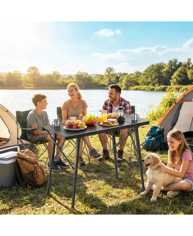 Outsunny Folding Picnic Table Adjustable Height 35" x15.7