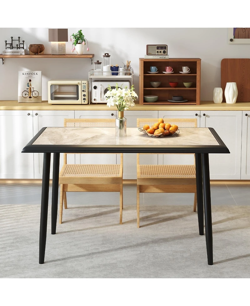 Slickblue Modern Rectangular Kitchen Table Sintered Stone Metal Frame