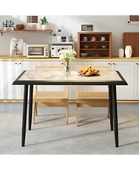 Slickblue Modern Rectangular Kitchen Table Sintered Stone Metal Frame