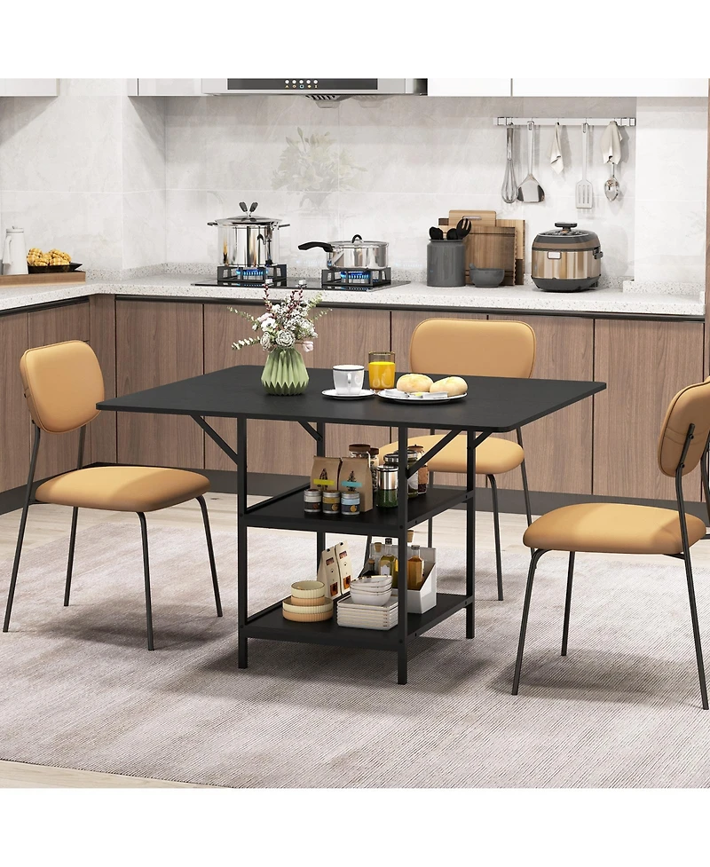 Slickblue Rectangular Kitchen Table with Open Shelves and Metal Legs 4-6 Seater
