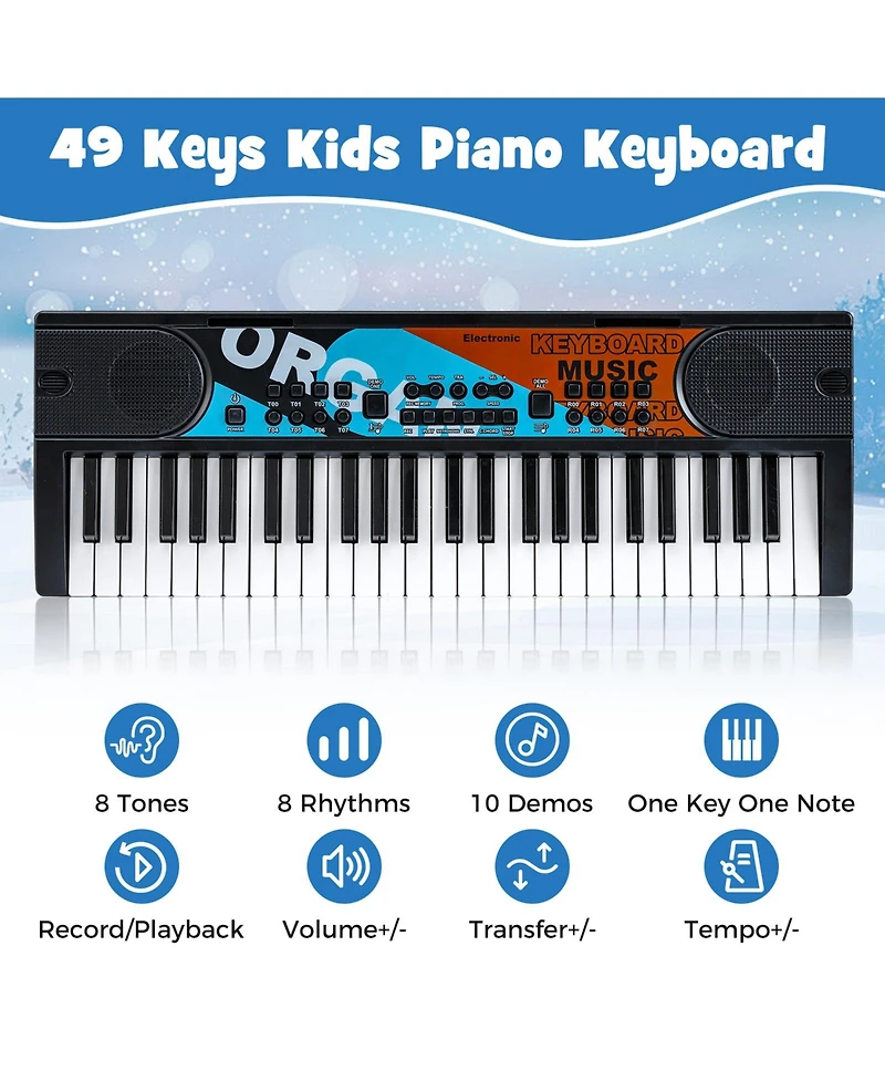 Slickblue 49 Keys Kids Piano Keyboard Portable Electric Musical Instrument with Multiple Sounds