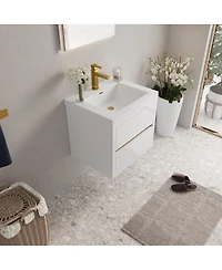 Sillysis Wall Mounted Bathroom Vanity with Glossy Resin Sink, Soft Close Drawers