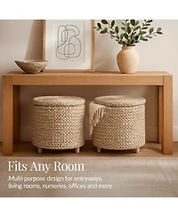 Best Choice Products 17" Round Storage Ottoman with Lid - Handwoven Water Hyacinth Modern Footstool