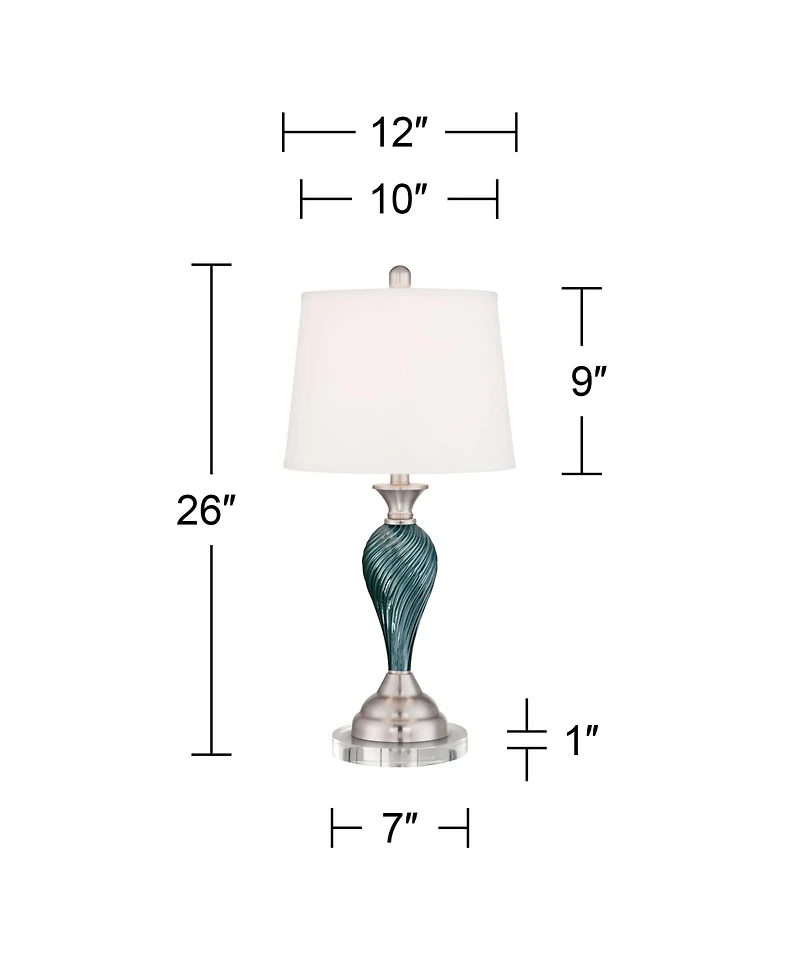 Regency Hill Arden Coastal Table Lamps 26 Inches High Set of 2 Glass Twist with Round Risers Empire Shade for Bedroom Living Room Bedside House