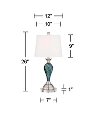 Regency Hill Arden Coastal Table Lamps 26 Inches High Set of 2 Glass Twist with Round Risers Empire Shade for Bedroom Living Room Bedside House