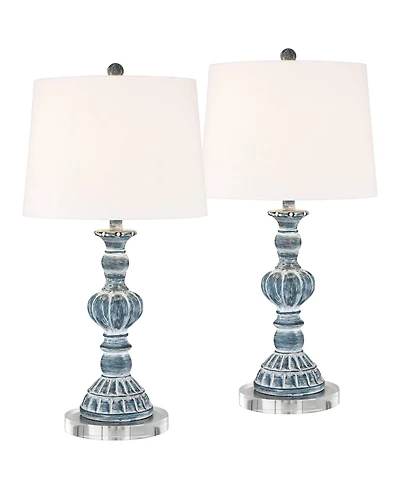 Regency Hill Tanya Coastal Country Cottage Table Lamps Set of 2 with Round Risers 27.5 Inches Tall Fabric Shade for Bedroom Living Room