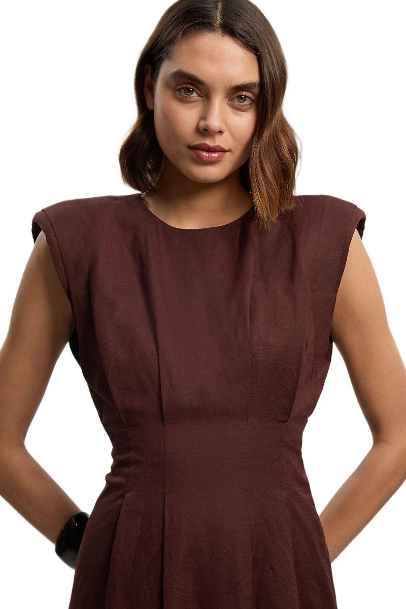 Karen Millen Women's Linen Blend Pintuck Midi Dress