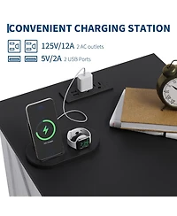 homfan Rustic Farmhouse Bedside Table with Charging Station, 2 Drawers, Usb and Ac Power Outlets, Durable Mdf Material, Metal Handles